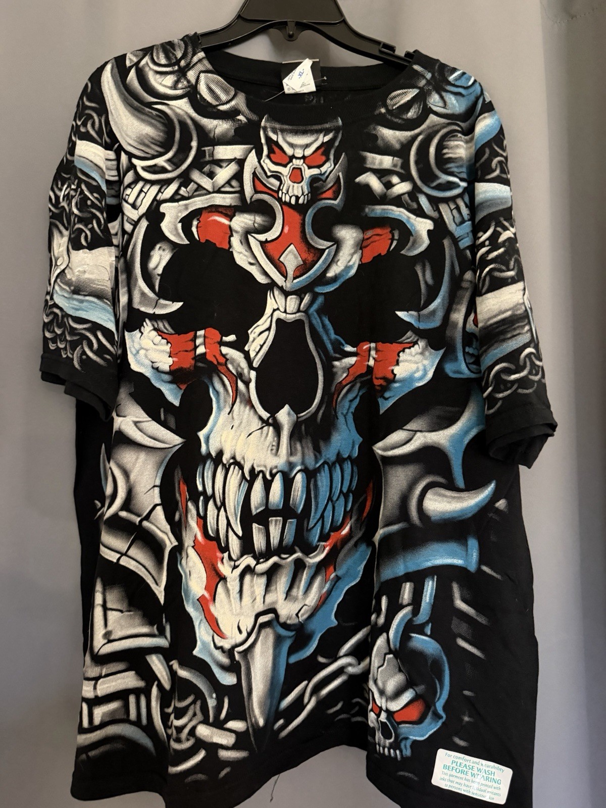 Liquid blue Black XL Cotton Crew Neck Skull Graphic All-Over Print Short Sleeve gallery