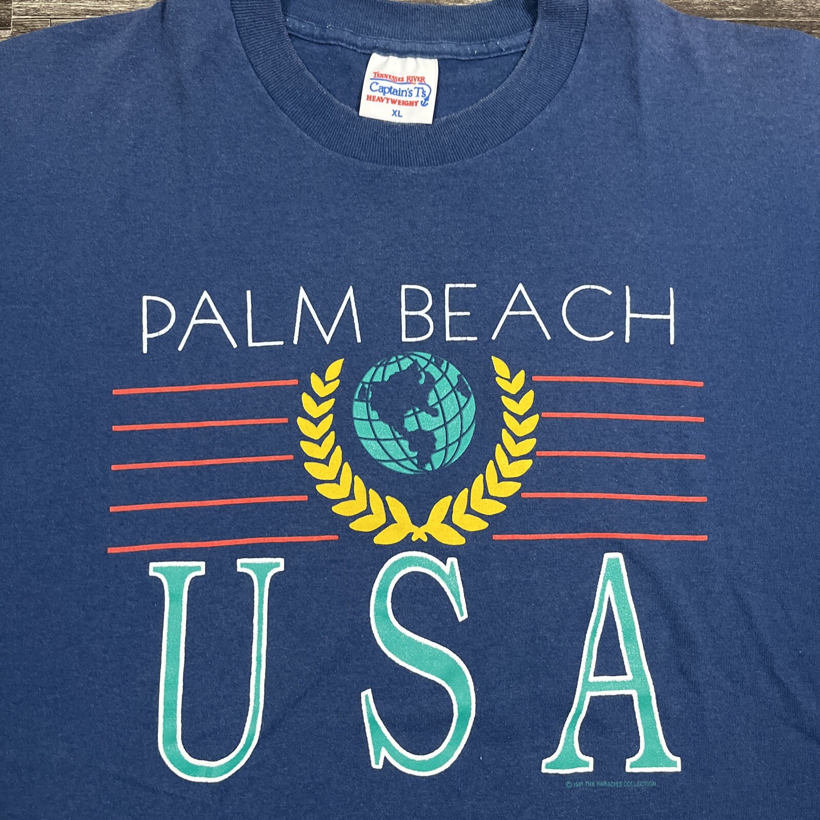 Vintage Palm Beach USA Single Stitch Graphic Tshirt Blue XL VTG 90s Beach gallery