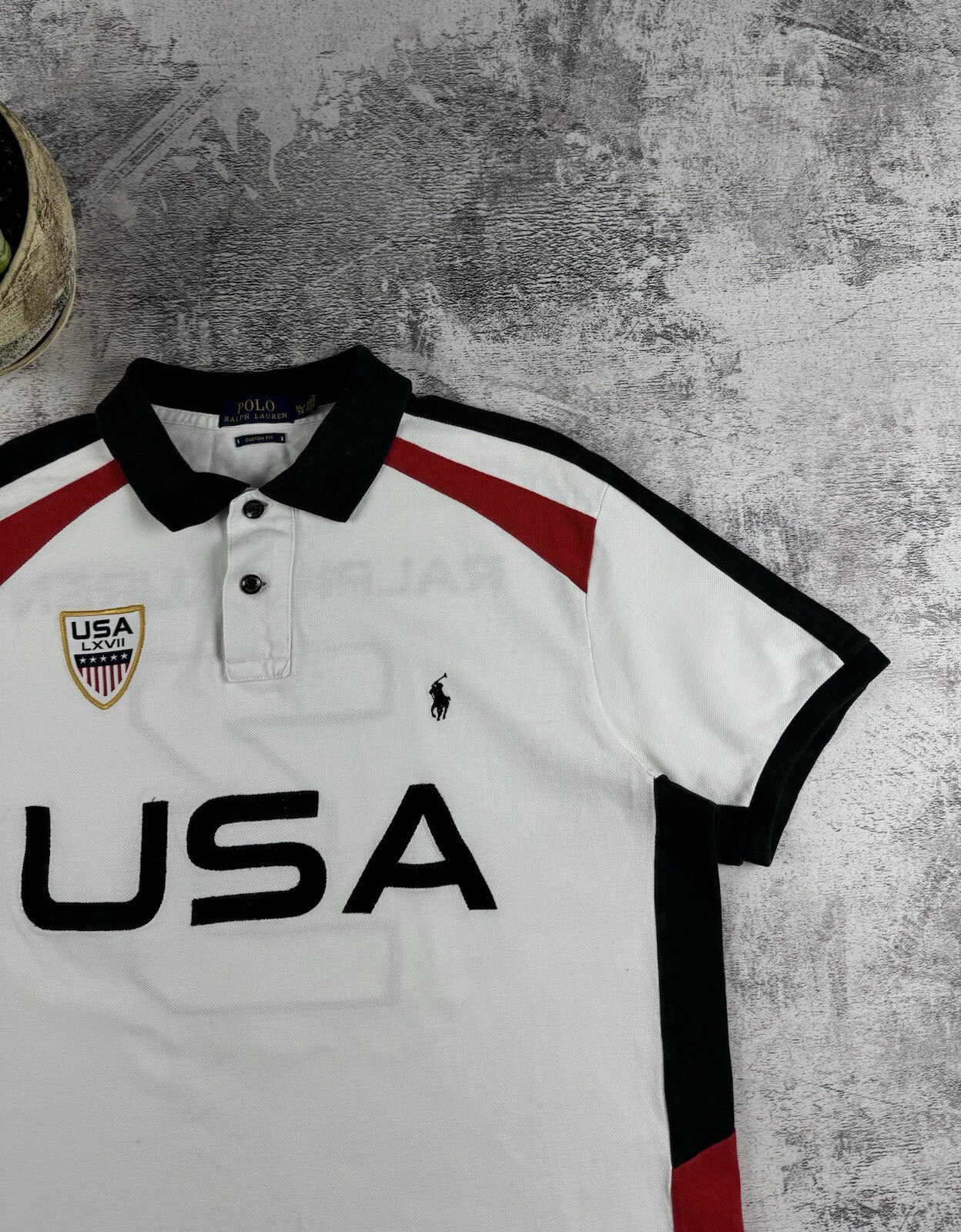 Vintage Polo Ralph Lauren USA Flag Hip Hop Rap Big Pony White Y2K T Shirt Tee gallery