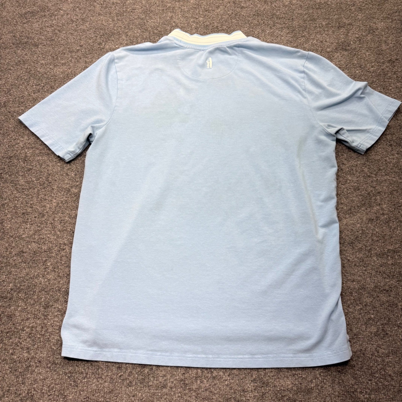johnnie-O Mens Light Blue Short Sleeve Mock Neck Striped Collar Shirt Size M gallery
