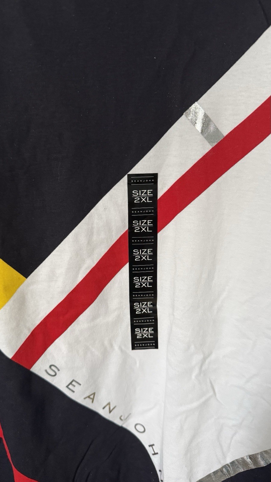 Sean John Shirt Mens XL White Yellow Dark Blue Color Block T-shirt Y2K VTG gallery