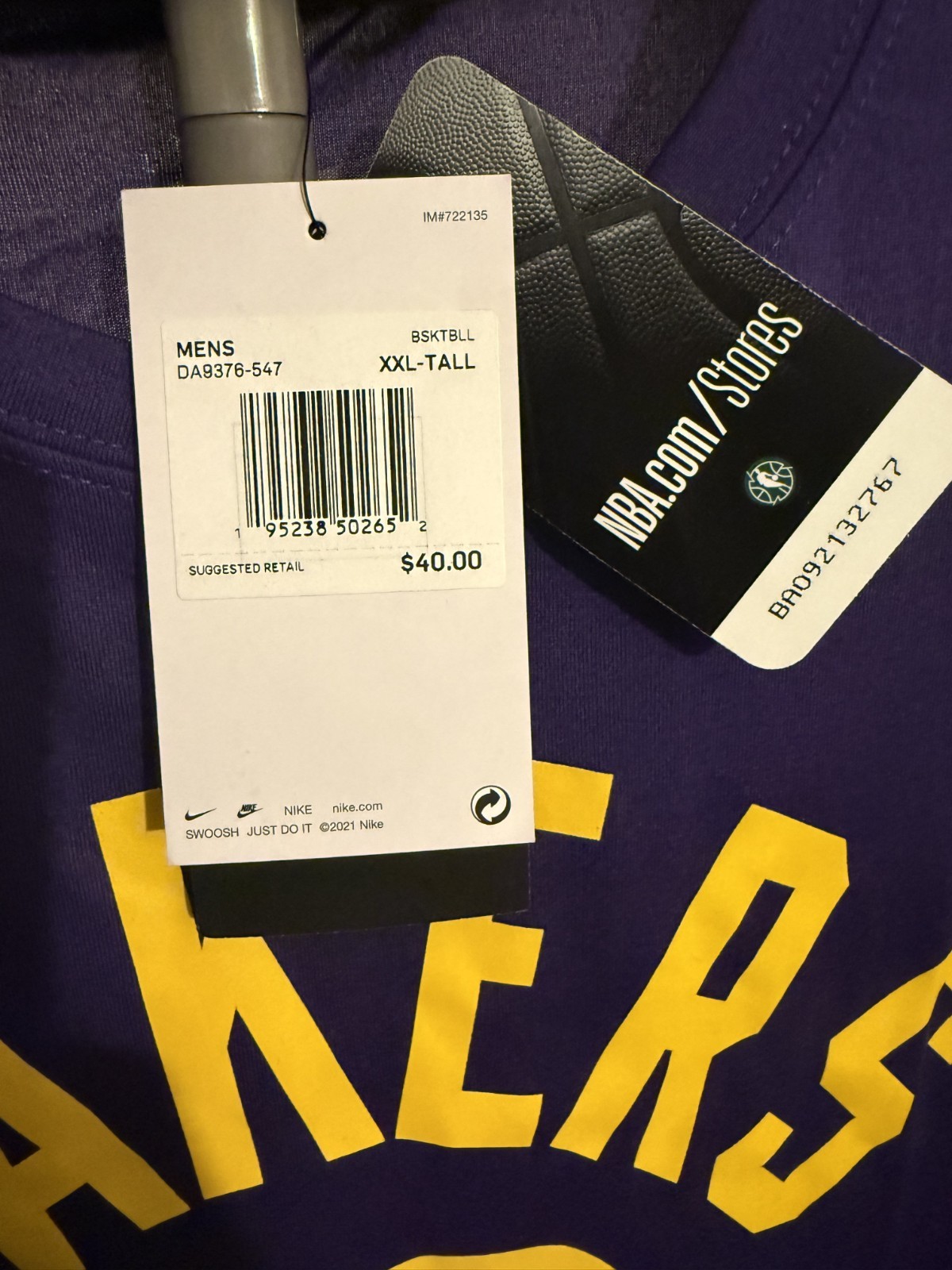NWT Los Angeles Lakers Dri Fit Practice Shirt Size Mens XXLT gallery