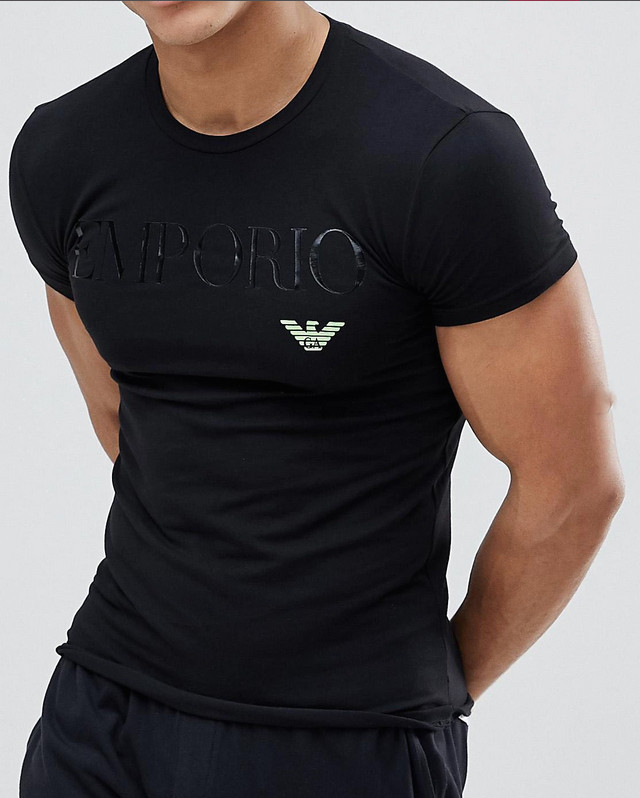 Emporio Armani Black Men's T-Shirt Round Neck,Glossy print, Size M*L*XL*XXL,3XL gallery