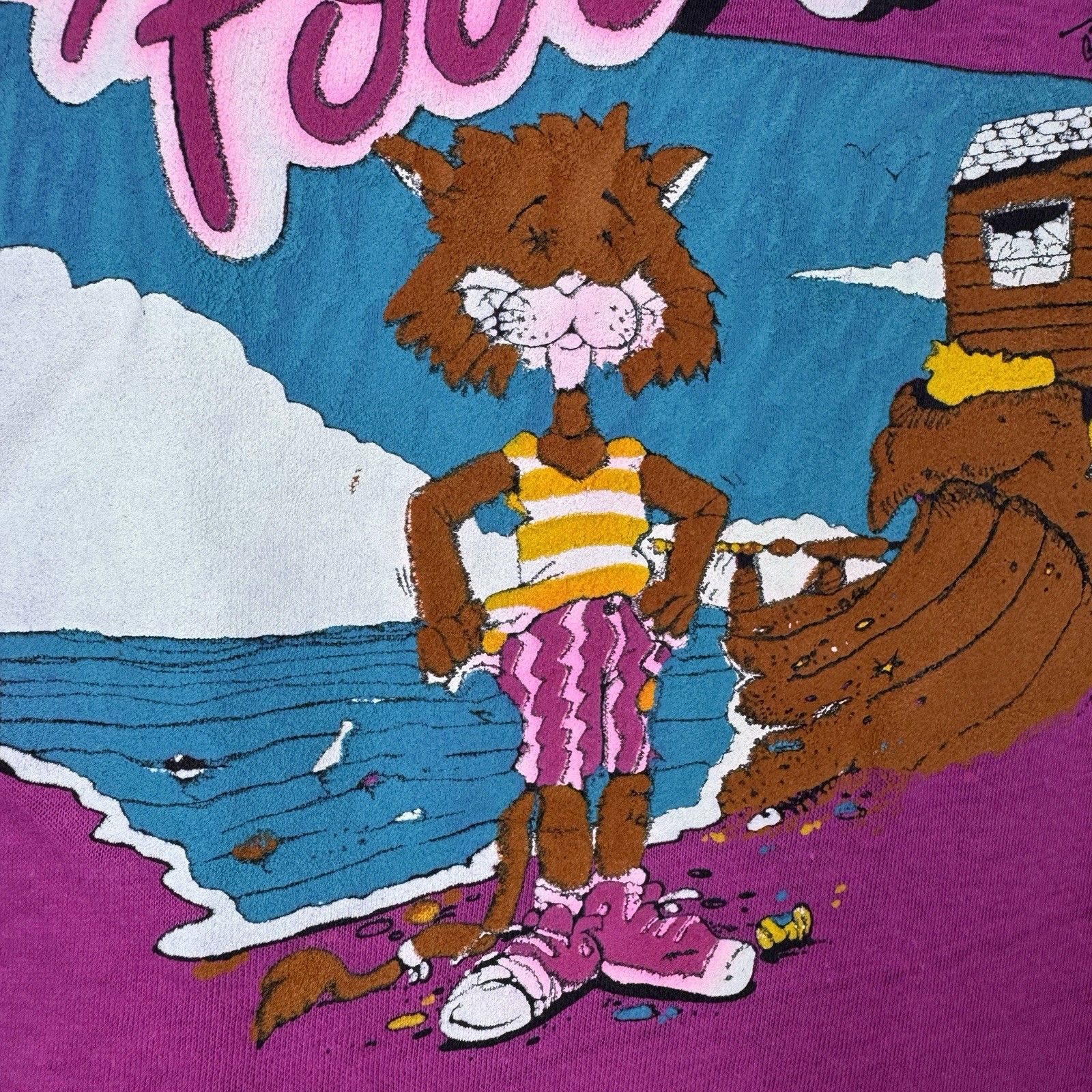 Vtg 80s Lifestyles of Poor & Unknown Top Half Tropix Pink Single Stitch Tee Sz L gallery