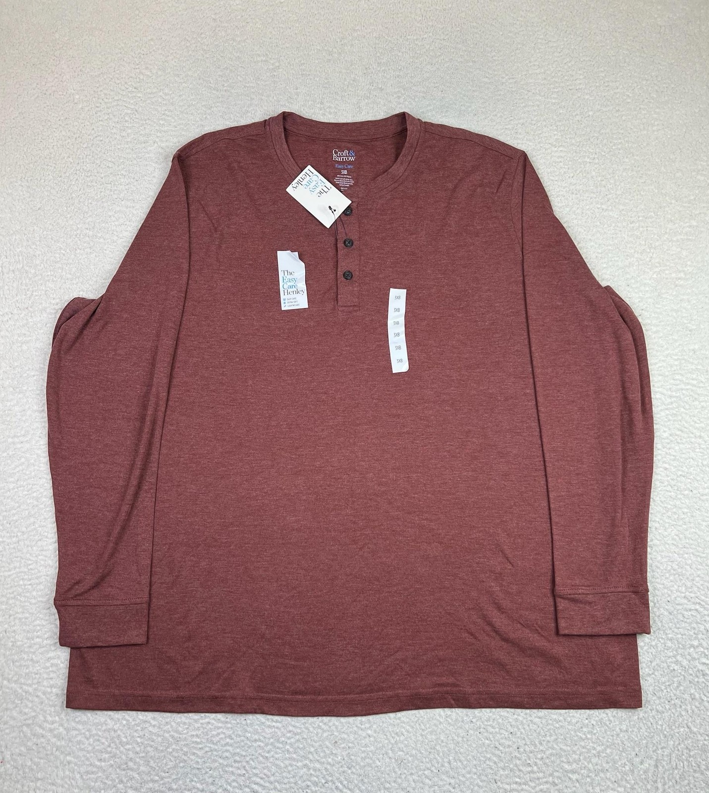 Croft & Barrow Henley Shirt Mens Big 3X Red Easy Care Long Sleeve Lightweight gallery