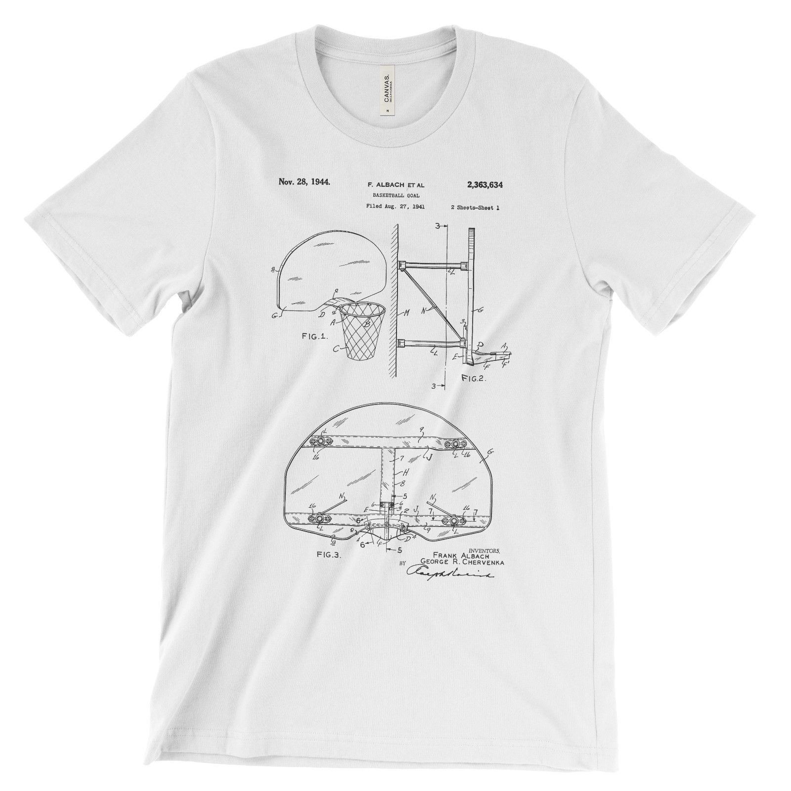Basketball Hoop Patent T-Shirt.100% Cotton Comfy Tee on Black White or Gray. NEW gallery