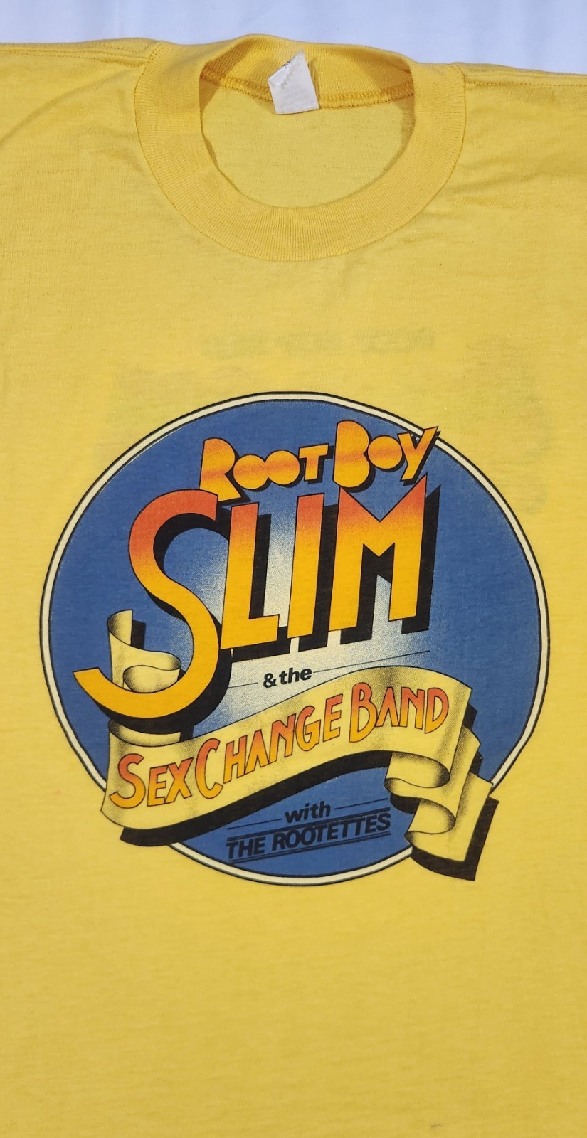 True Vintage 70 80s Root Boy Slim Sex Change Band T Shirt Yellow See Measurement gallery