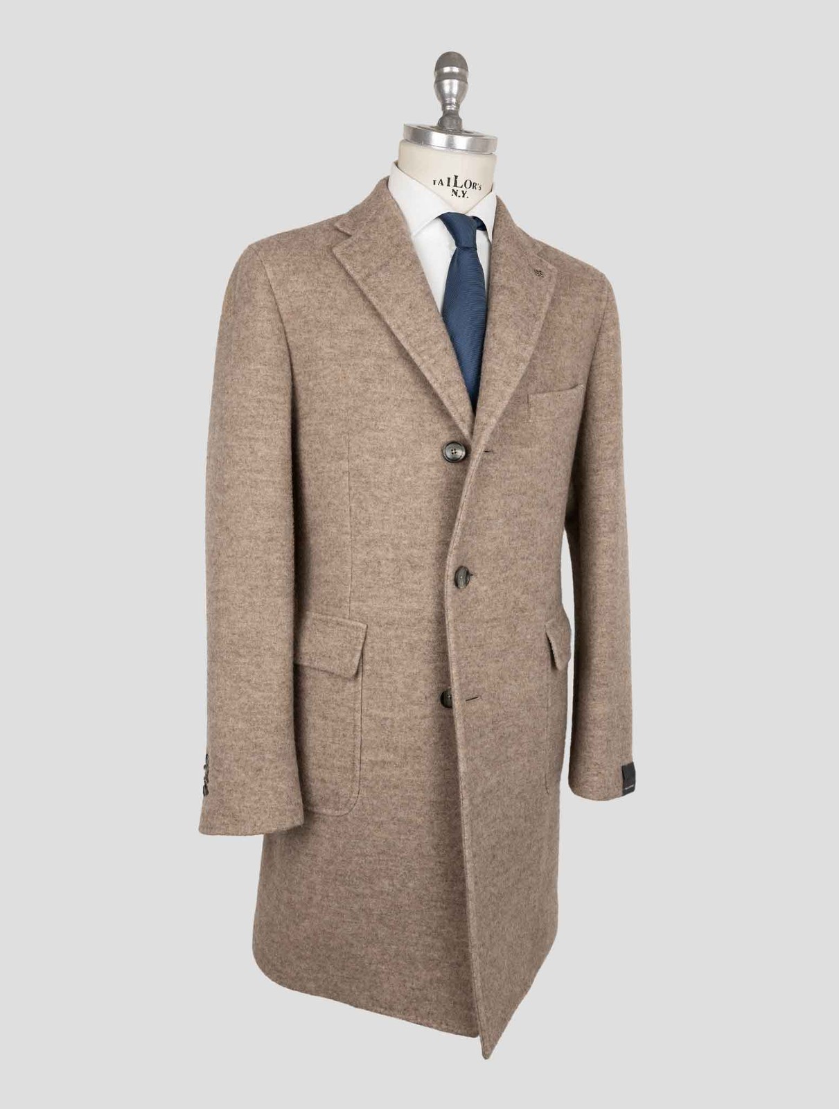 NEW TAGLIATORE BEIGE VIRGIN WOOL CASHMERE OVERCOAT US 46 - EU 56 TCE3 gallery