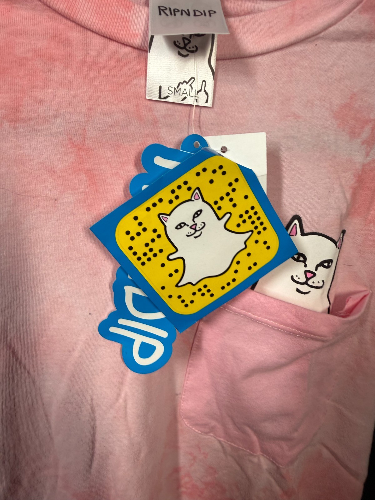 RipNDip Classic Cat Tee Unisex Small Pink Tie-Dye Short Sleeve Breast Pocket gallery