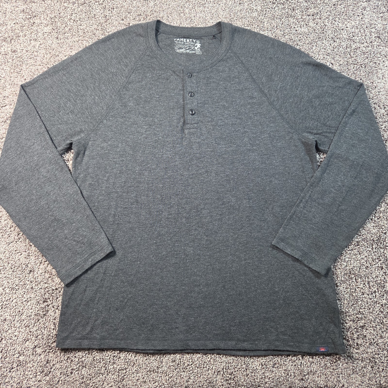 Faherty Henley Mens XL Heather Gray Cloud Cotton Long Sleeve Raglan Casual Shirt