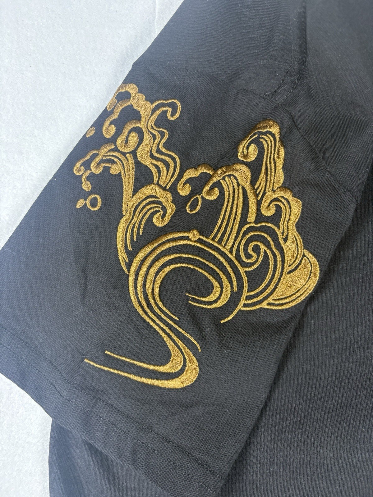 Vintage Style Japanese Brand Sukajan Dragon Embroidered Koi Fish Shirt Black L gallery