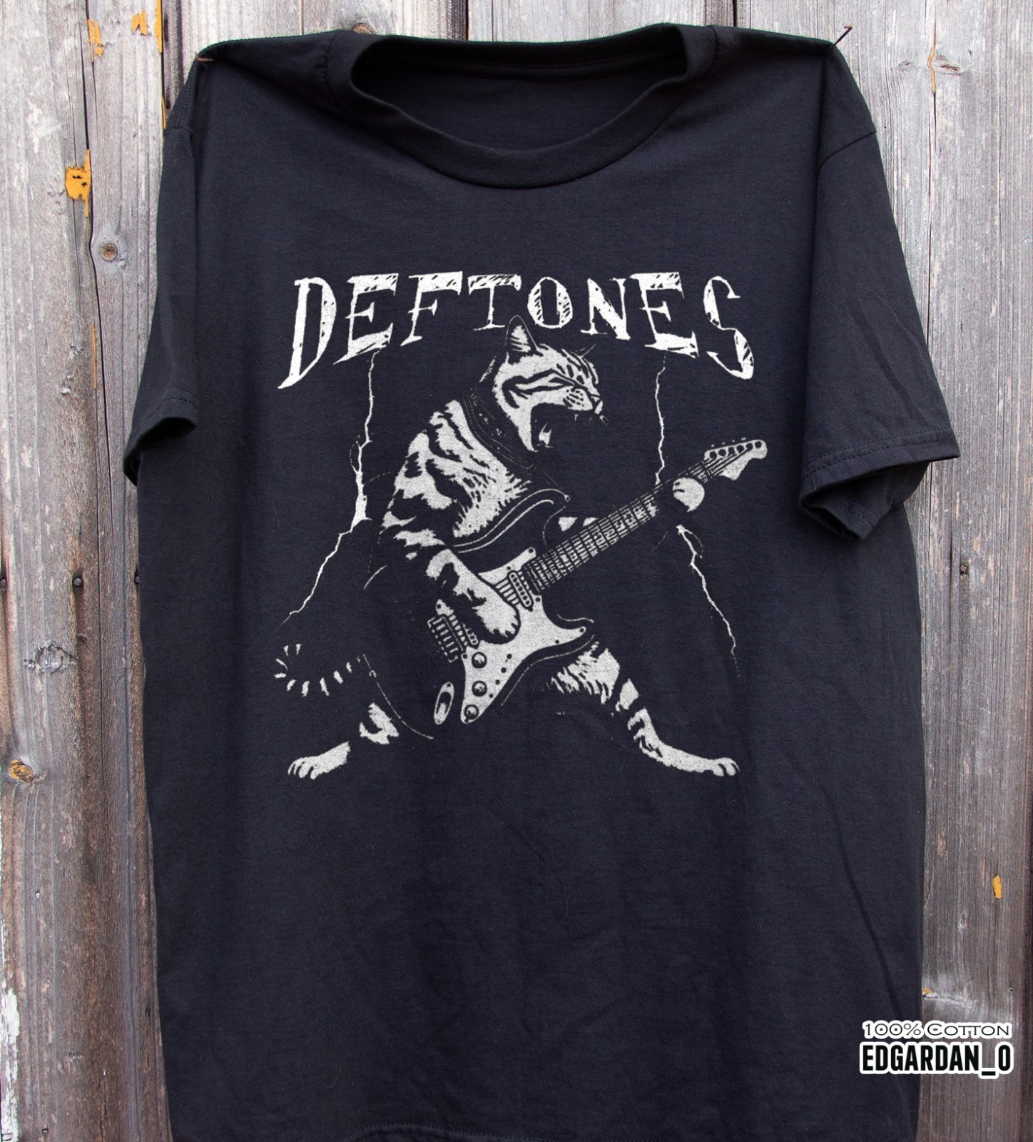 New! Deftones Cat Playing Guitar Rock Black Unisex T-shirt Size S-5XL