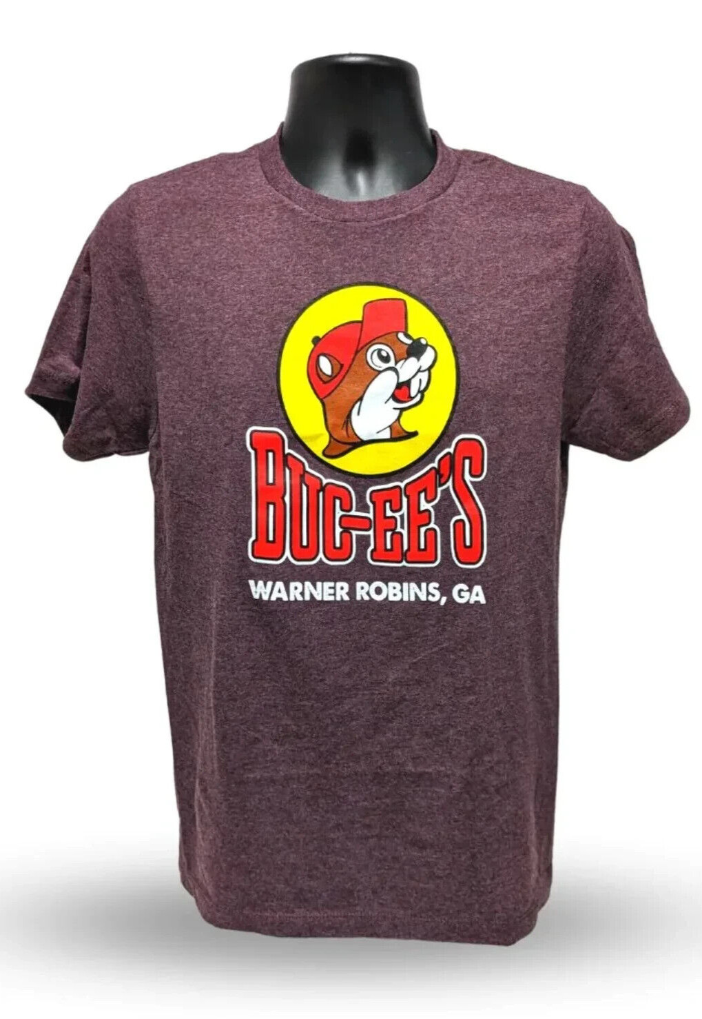 Buc-ee's Men's Large Red Plum Heather Warner Robins, GA Graphic T-Shirt gallery