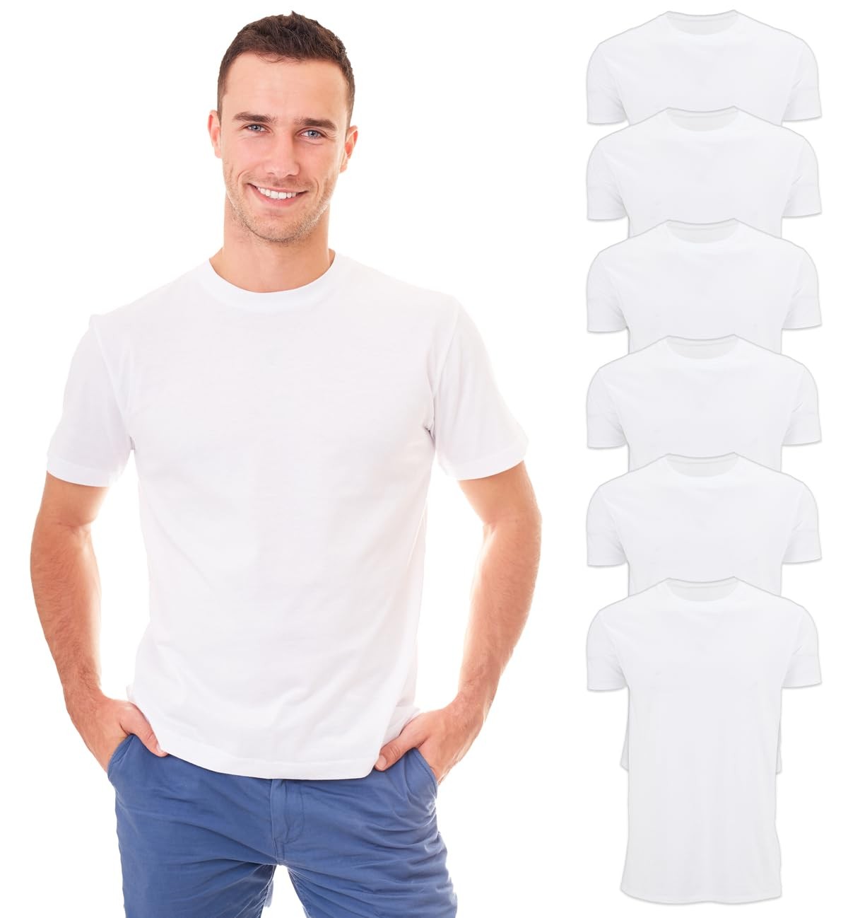 BILLIONHATS 6 Pack Men's Solid Colors Cotton T-Shirts Short Sleeve Lightweight gallery