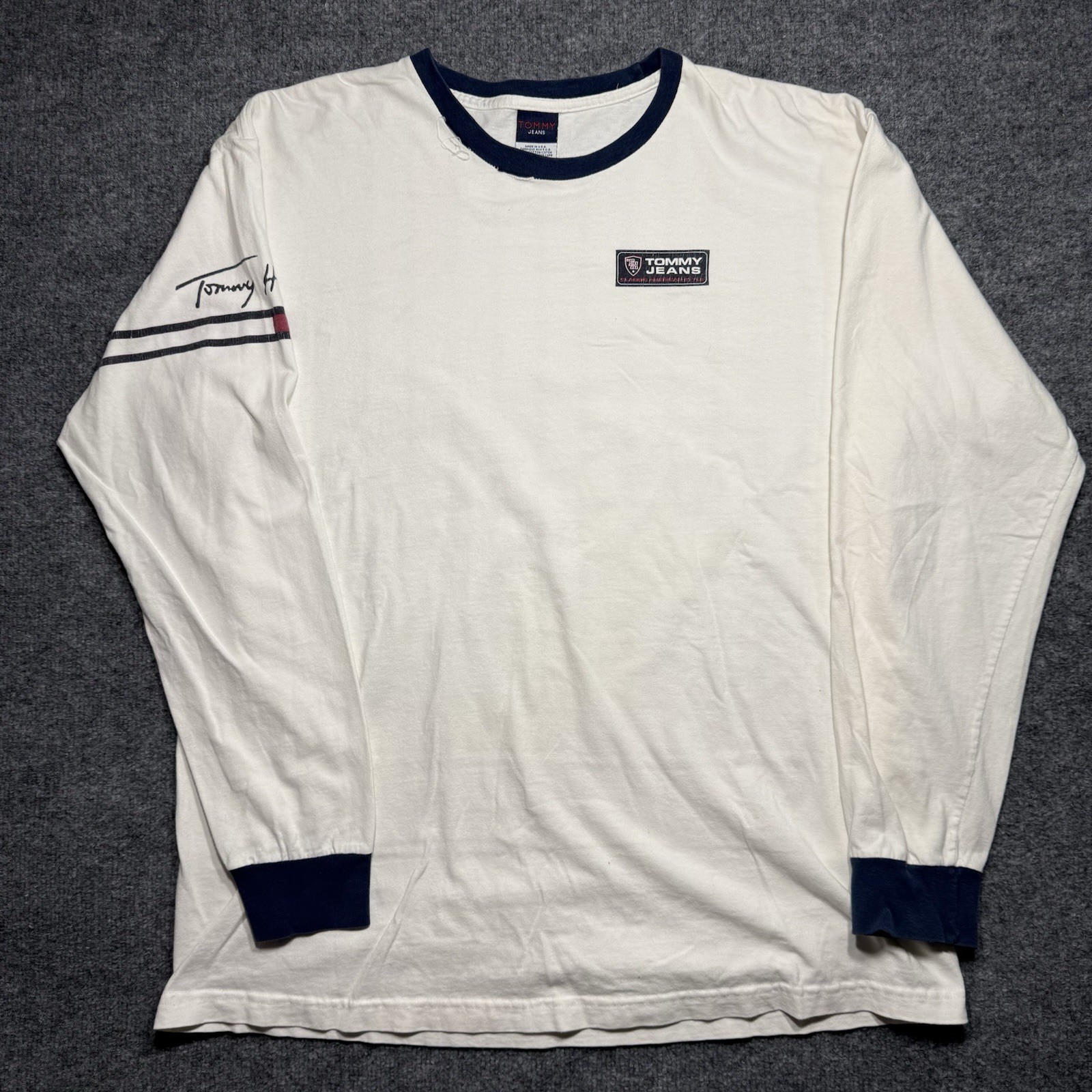 Vintage 1990s Tommy Jeans long-sleeve ringer t-shirt USA Made Size Large gallery
