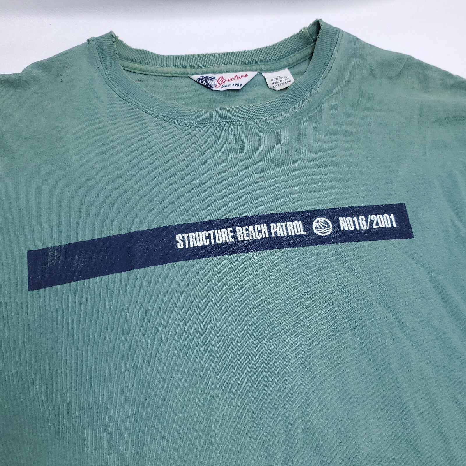 Vintage Structure Beach Patrol T-Shirt Size M USA MADE Sea Green 90's Distressed gallery