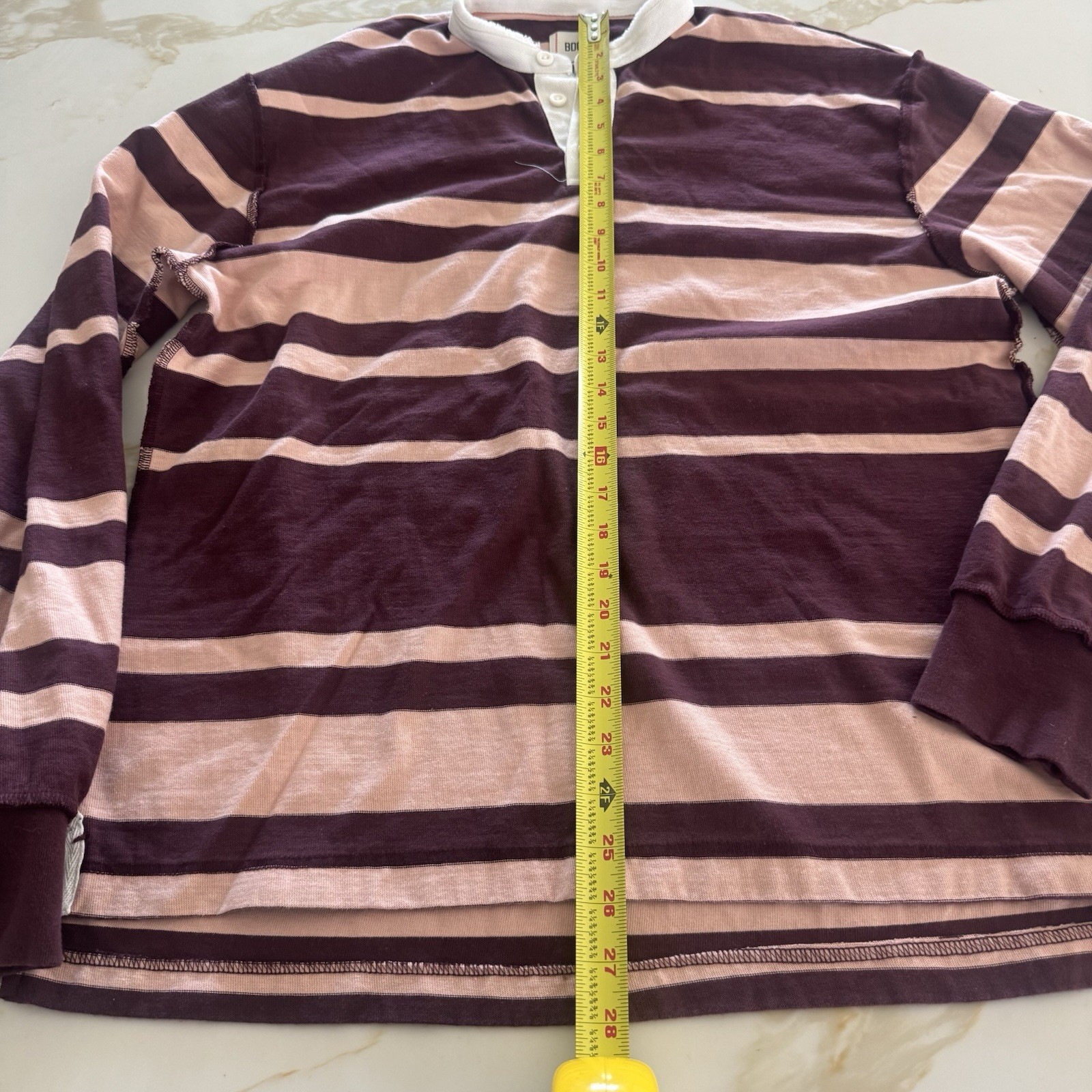 BDG Men's T shirt Size Medium Long Sleeve Striped Knit Cotton Purple Pink White gallery