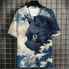 Men Cat Warrior 3D Print T-Shirt Short Sleeve O-Neck Casual Summer Tee