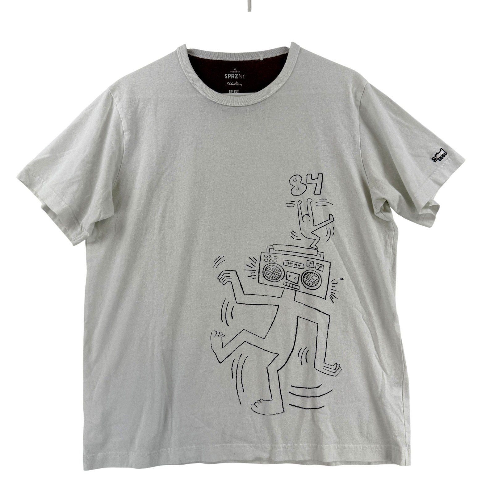 Uniqlo SPRZ NY Keith Haring Shirt Mens XL White Boombox 84 Graphic Tee T-Shirt
