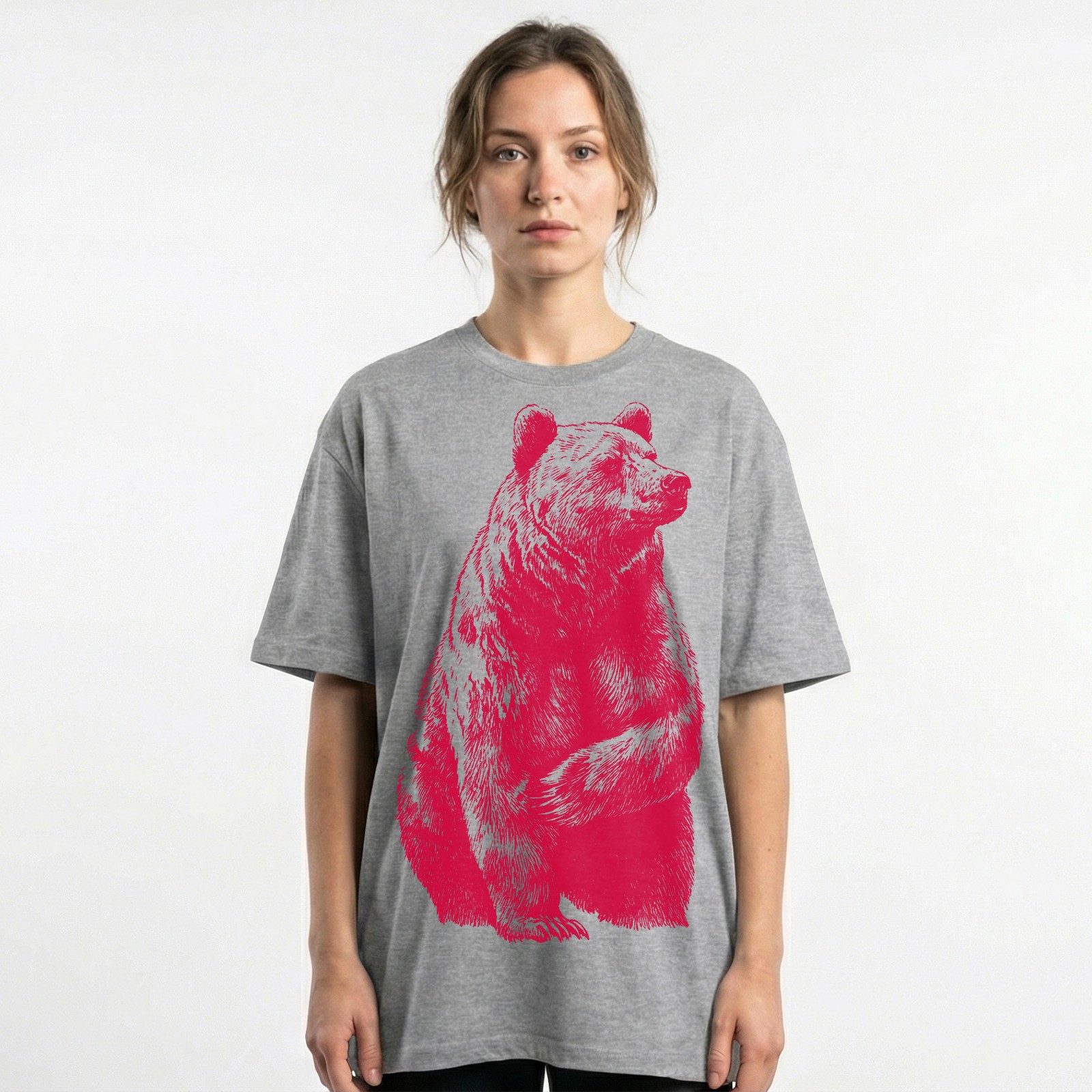 Red Grizzly Bear Silhouette Wildlife Nature T-Shirt Forest Animal Graphic Tee gallery