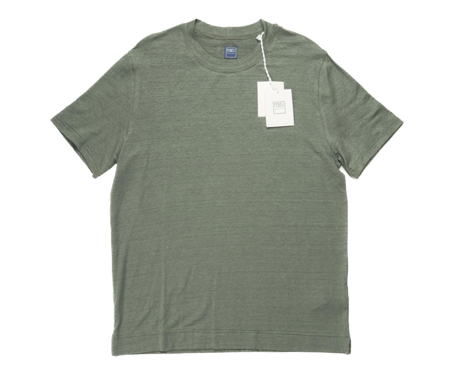 Fedeli $348 NWT Olive Green Extreme Linen Flex Short Sleeve T-Shirt (50 IT) M gallery
