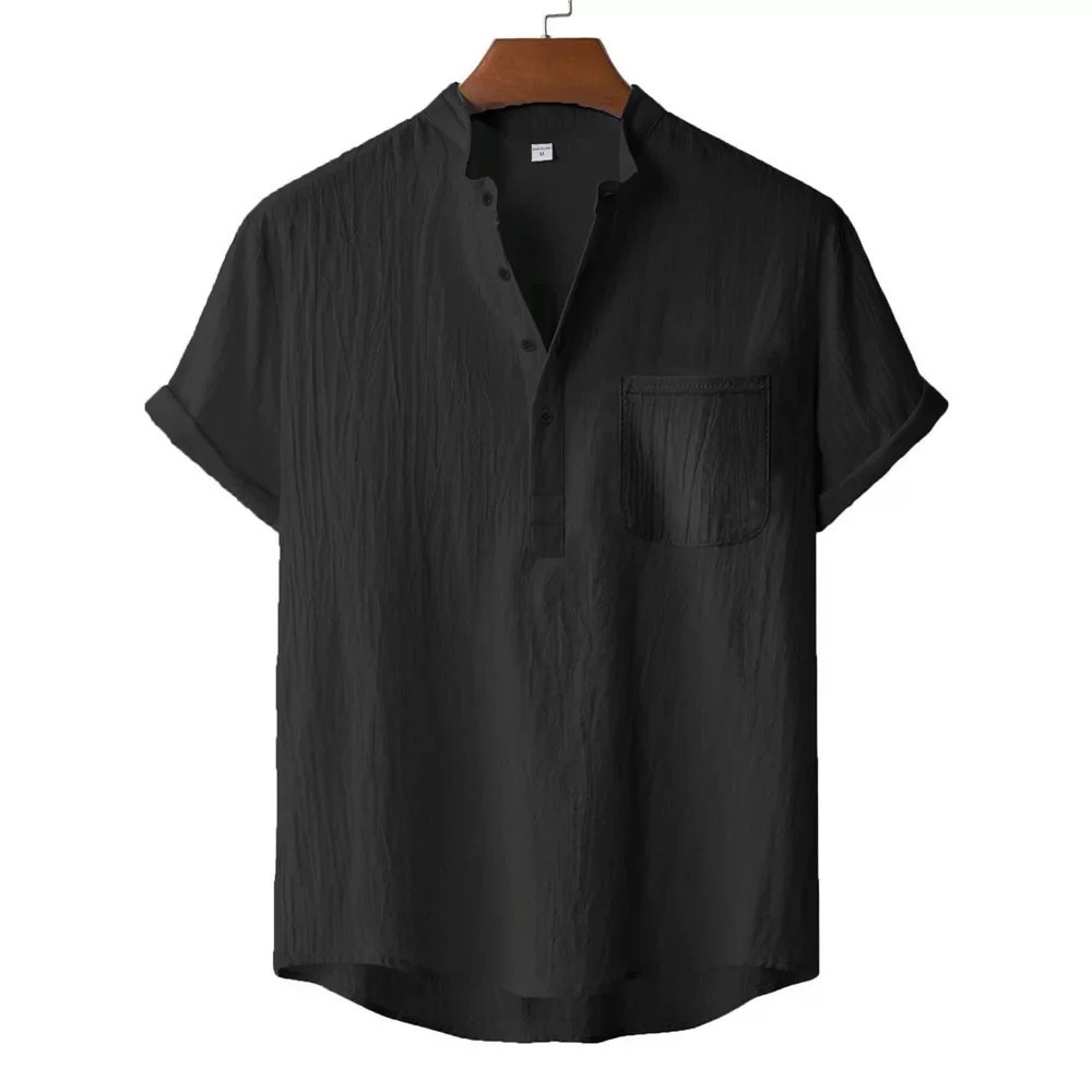 Men's Cotton Linen Henley T-Shirt Short Sleeve Beach Hawaii Casual Shirt Style! gallery
