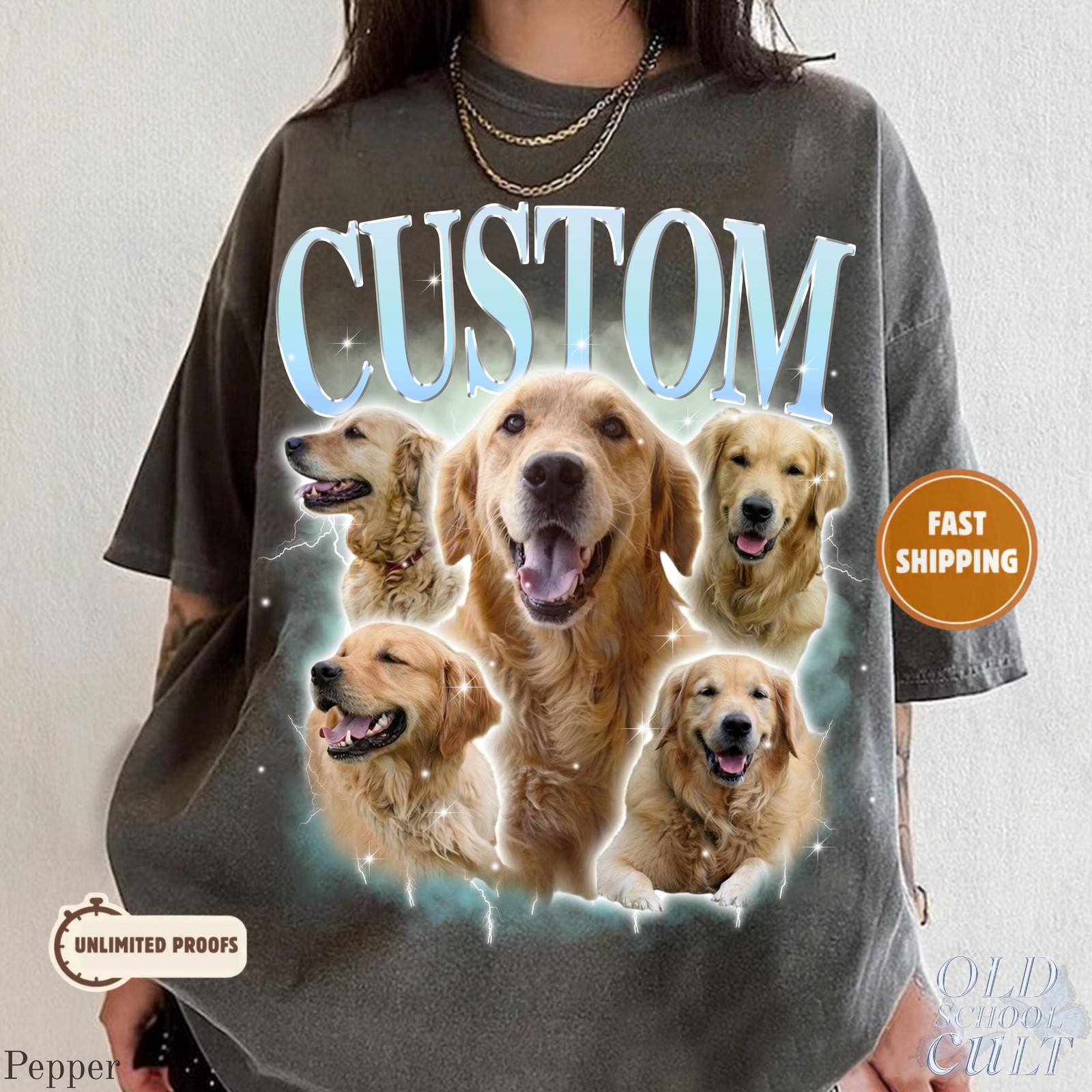Custom Pet Vintage Bootleg T-Shirt Personalized Dog Cat Photo Name Tee gallery