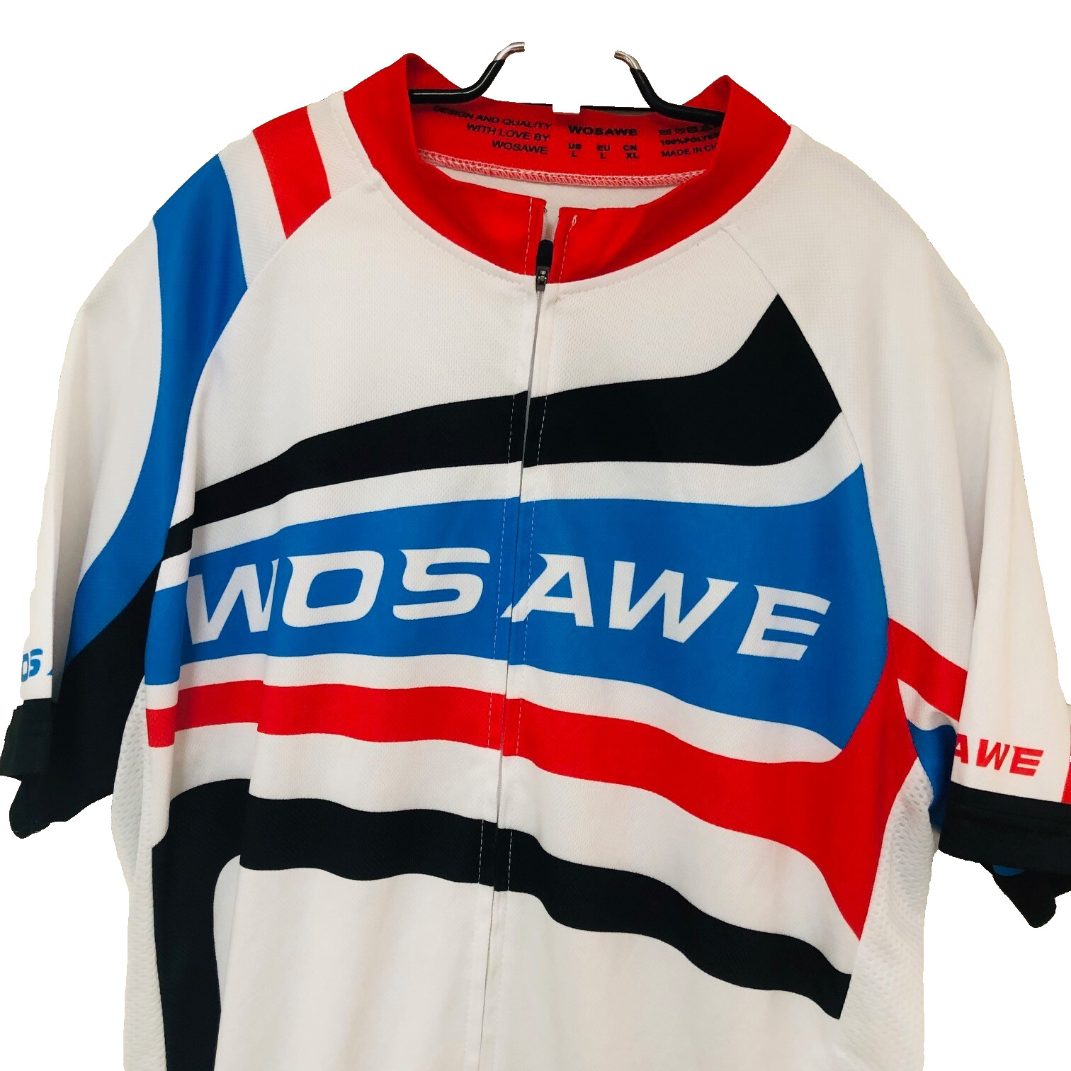WOSAWE Cycling Jersey Men Women L Red White Blue Full Zip Vented Pockets Biking gallery