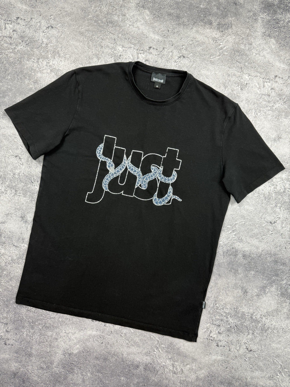 Just Cavalli Snake Big Logo Black T-Shirt Men’s Y2K Luxury Designer Size XL Hype gallery