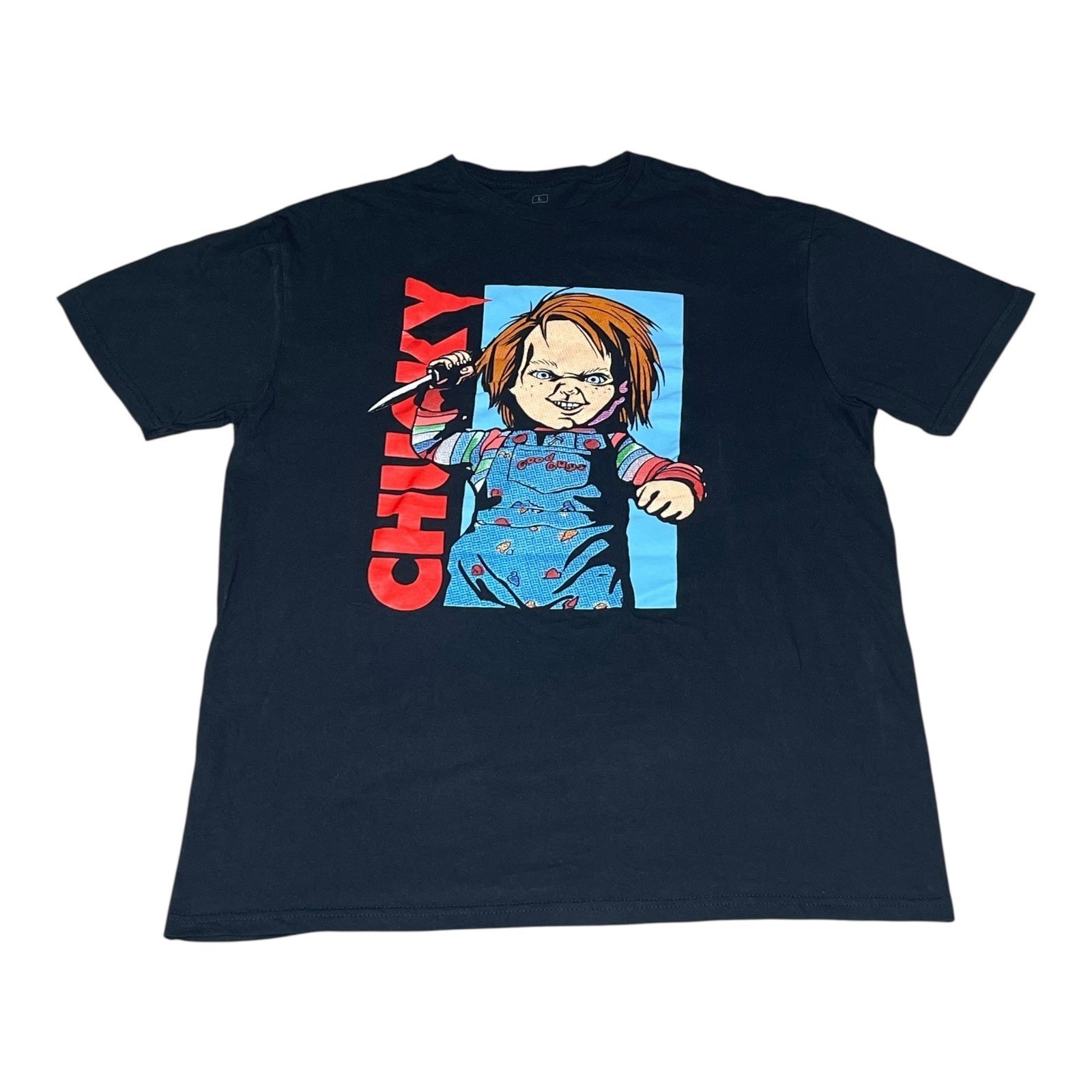 Chucky Childs Play Horror Movie Graphic T-Shirt Mens Large Black Short Sleeve gallery