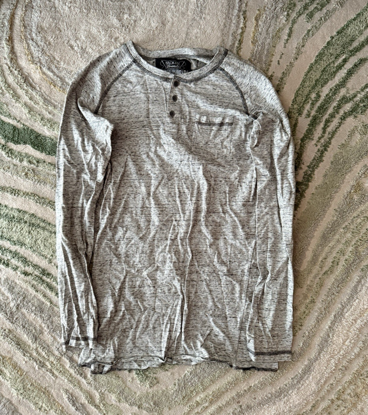 Broken Threads Gray Men's Size S Cotton Henley Long Sleeve Solid T-Shirt gallery