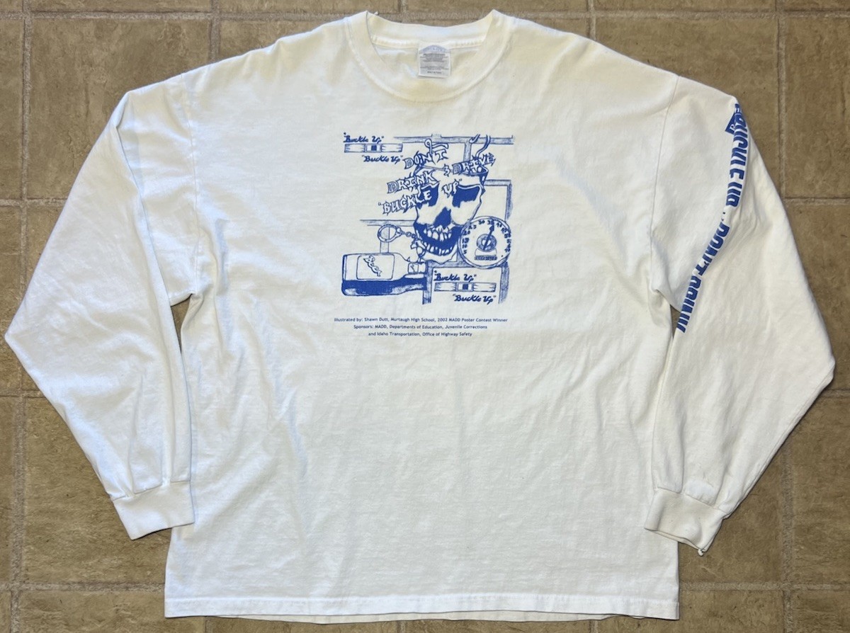 Vintage Y2K Don’t Drink & Drive Buckle Up T-Shirt Mens XL High School Art Tee 02