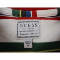 Guess Shirt Mens Medium White Multicolor Striped Embroidered Logo Retro Y2K