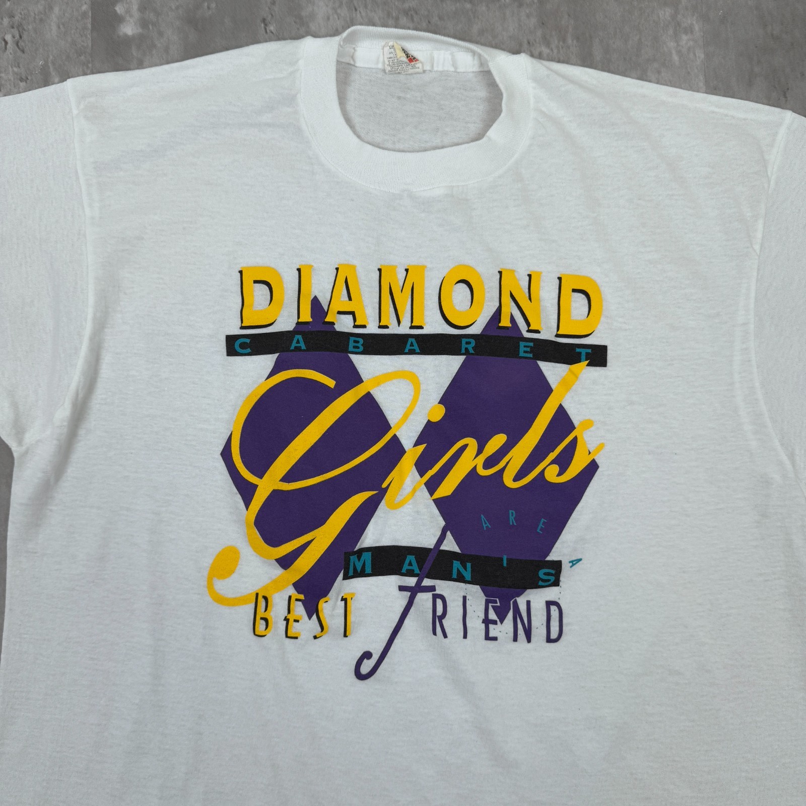 Vintage Diamond Cabaret T-Shirt Mens XL White Strip Gentlemans Club Girls 80s gallery