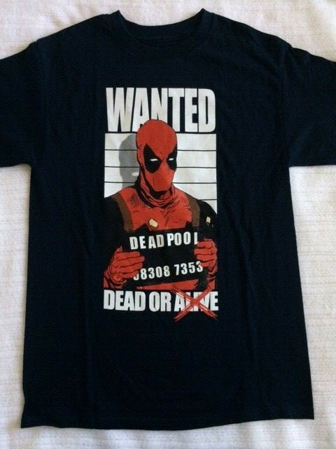 Marvel Comics Deadpool Wanted Dead or Alive Blue T-shirt New Unworn
