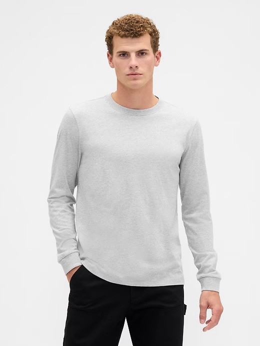 Gap Everyday Soft Long Sleeve Shirt Mens Medium Gray Crew Cotton Solid $30 MSRP gallery