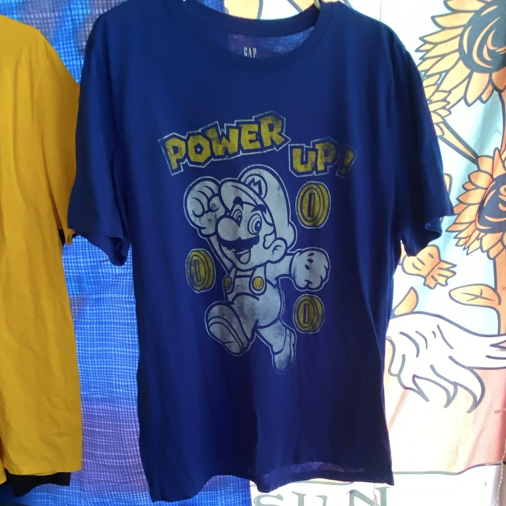 GAP Blue Super Mario Mario “Power Up” Graphic Print Short Sleeve Crew T-Shirt