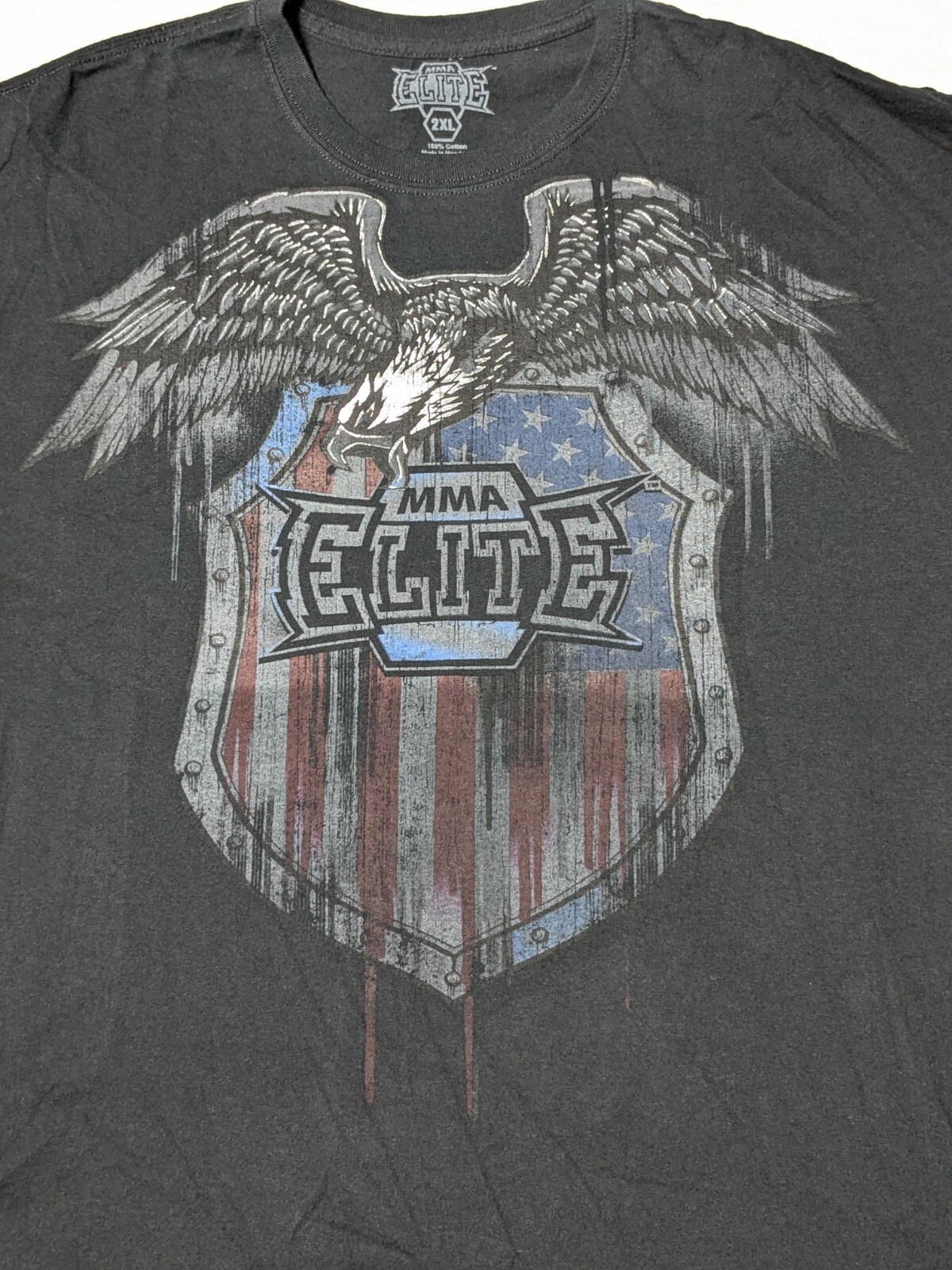 VTG Y2K MMA ELITE USA EAGLE SHIELD Men 2XL Black Cotton Graphic Print T-Shirt gallery