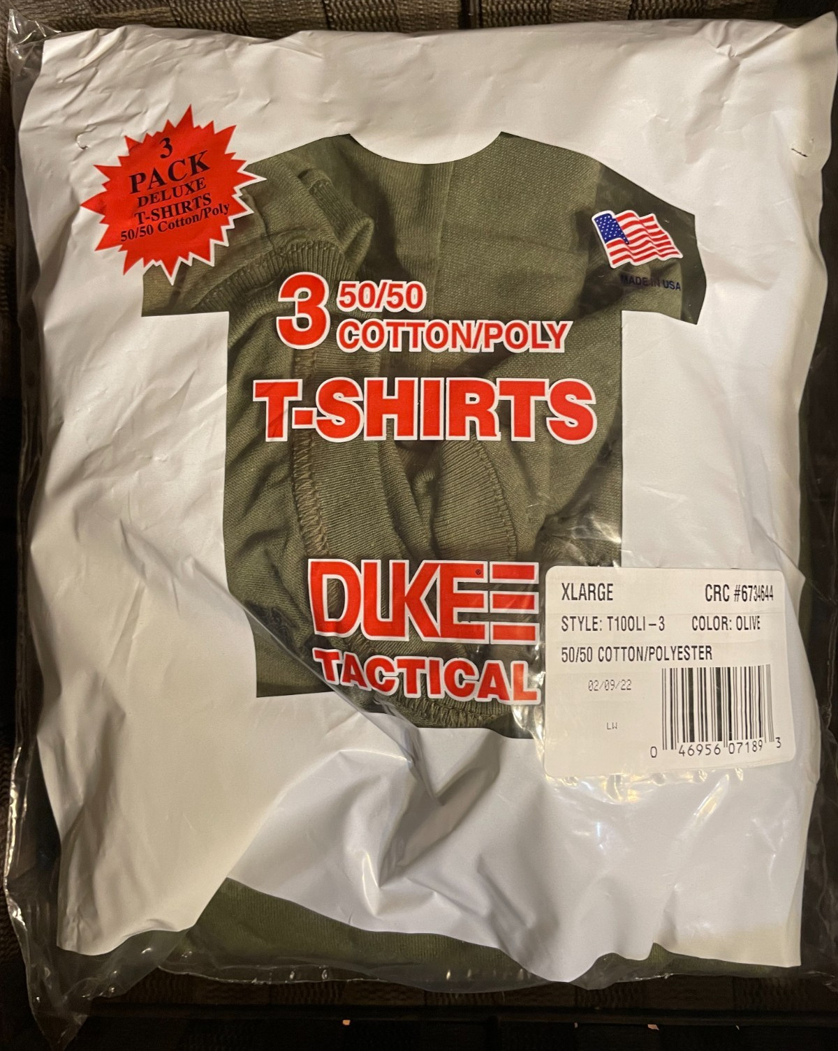 Duke Tactical T-Shirts 50/50 Cotton Poly Olive Drab 3 Pack Size XL X-Large