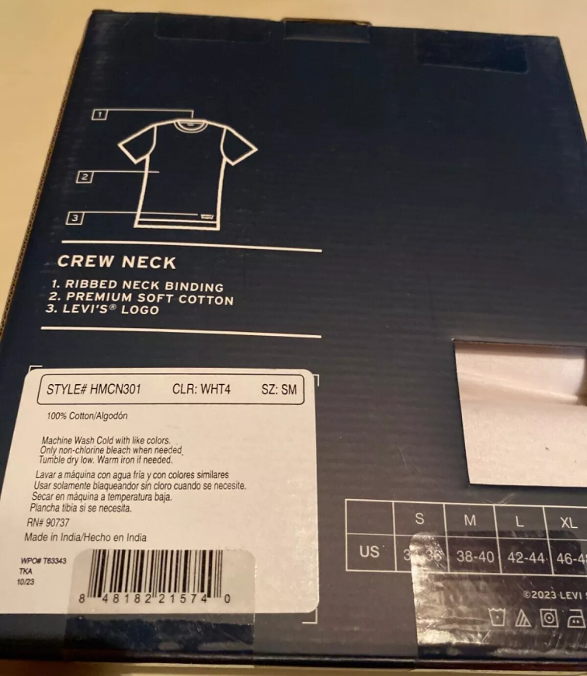 LEVI'S Men's White 3Pack Crew Neck White T Shirts Premium Cotton Choose Size gallery