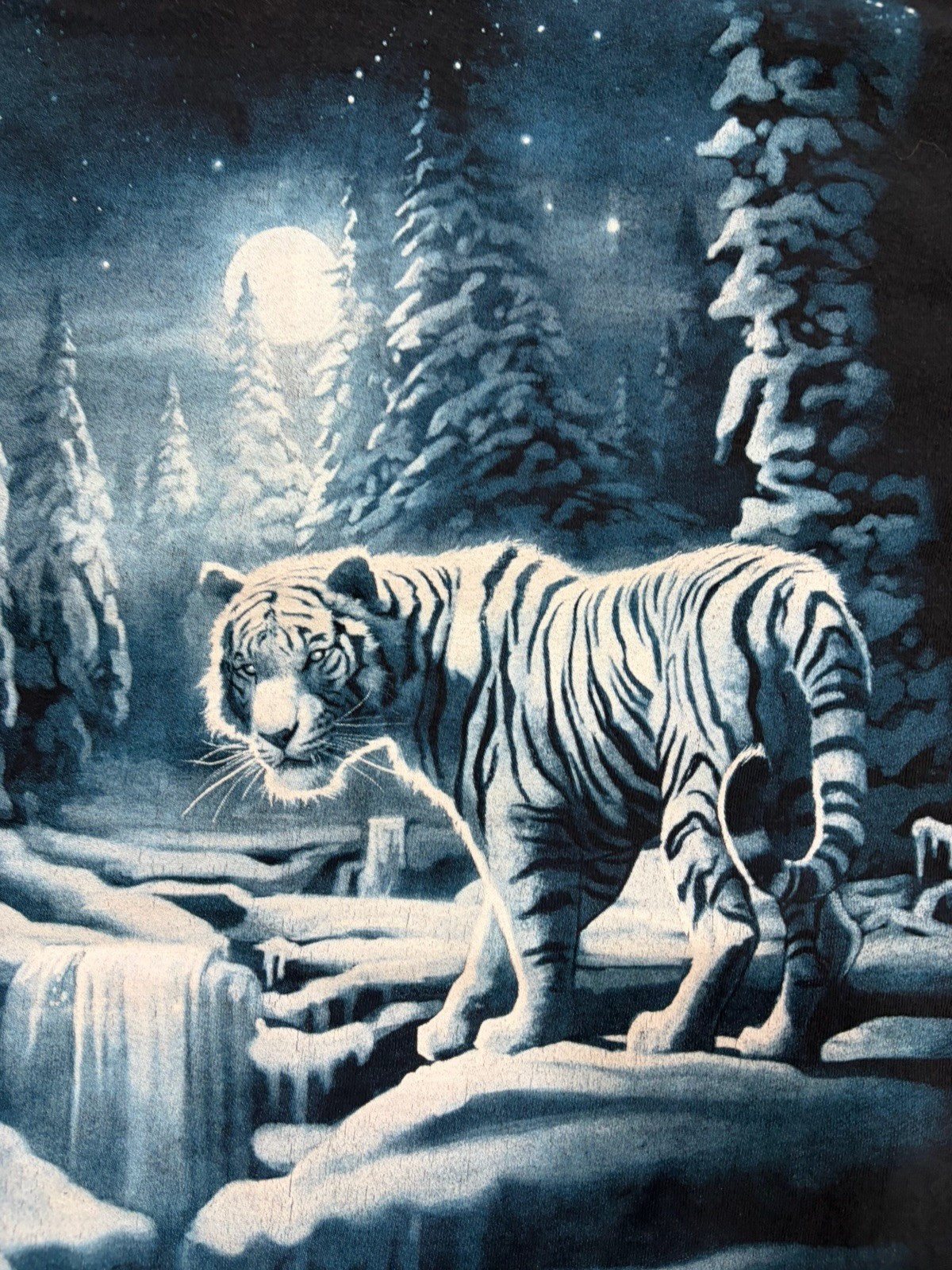 Liquid Blue Tiger Moon Winter Scene Graphic Cotton Knit Crew Tee Mens L gallery