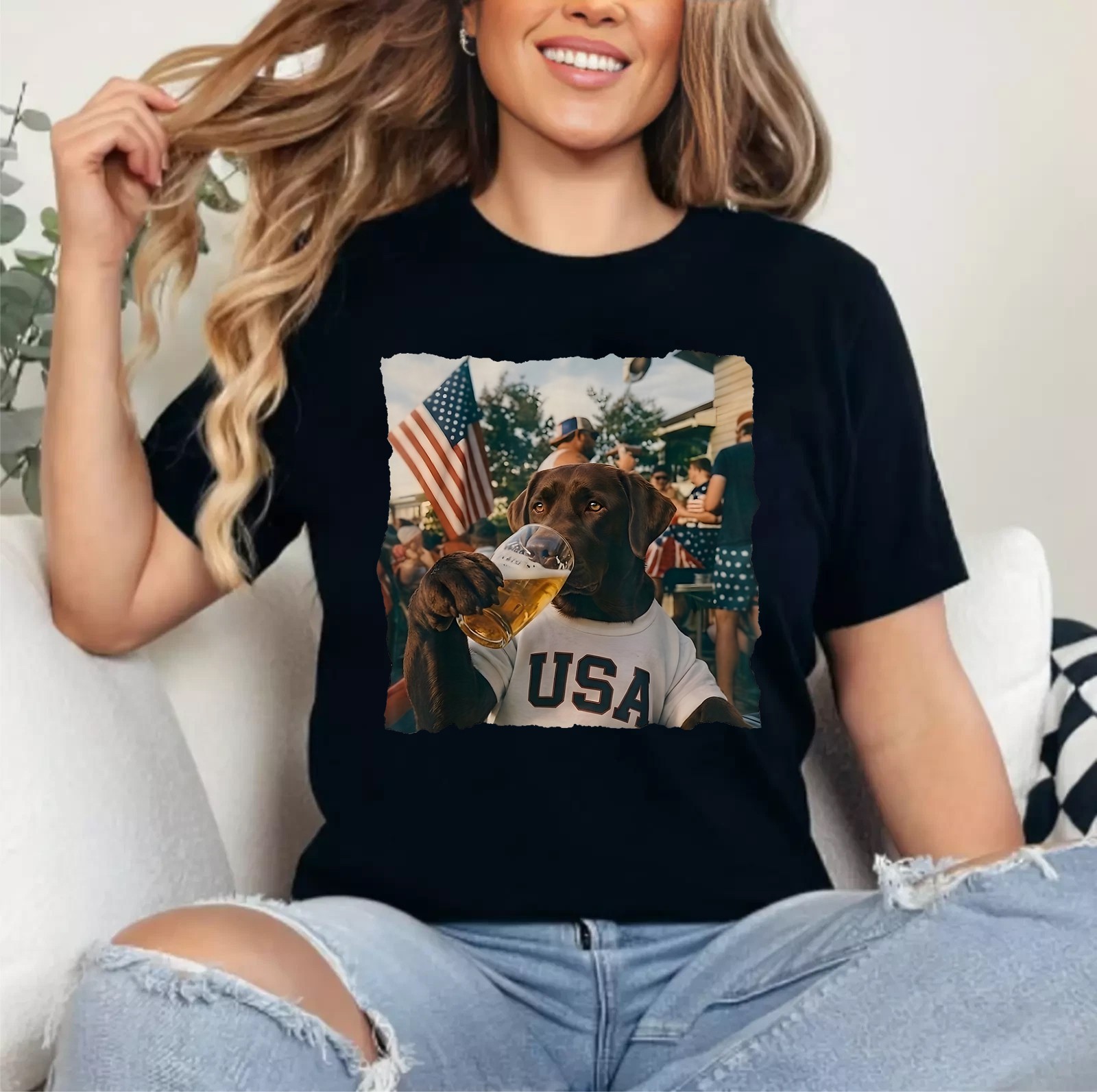Funny Patriotic Dog 4th July Chocolate Labrador Drinking Beer 250 Years T-Shirt gallery