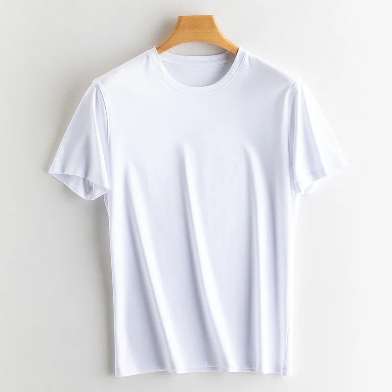 Men’s High-end Fabric Silk Mercerized Cotton T-shirt Crew Neck Luxury Tee Short