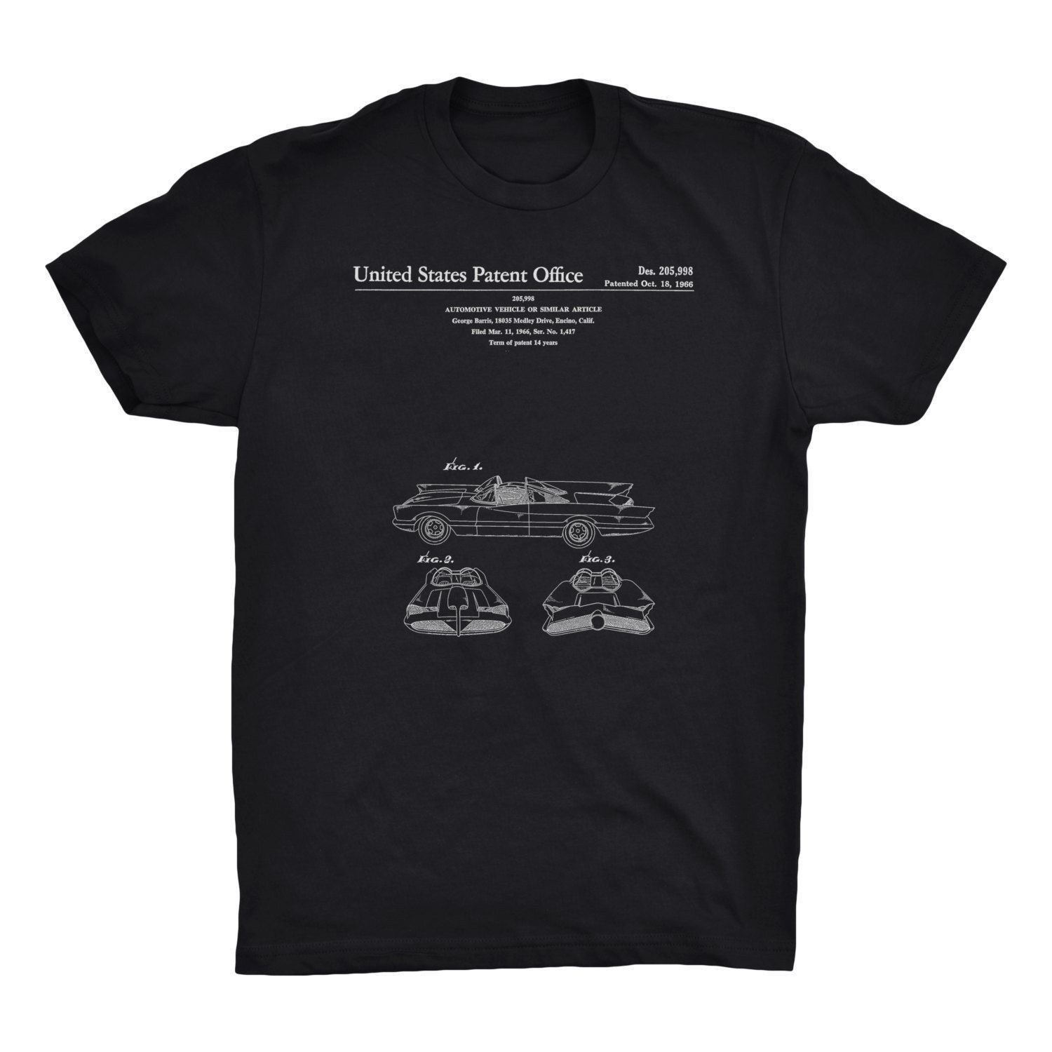 Batmobile Patent T-Shirt. Batman Tee Comfy on Black White or Gray. Premium. NEW gallery