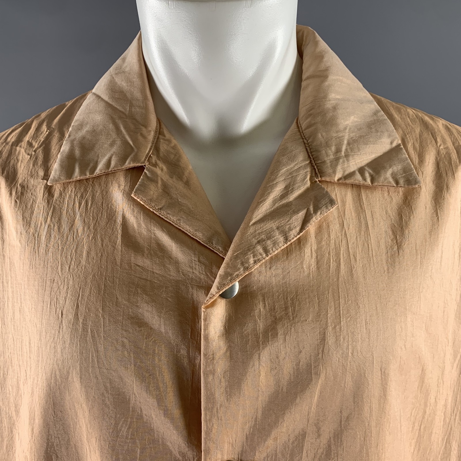 JIL SANDER Size XL Pink Peach Polyamide Silk Camp Short Sleeve Shirt gallery