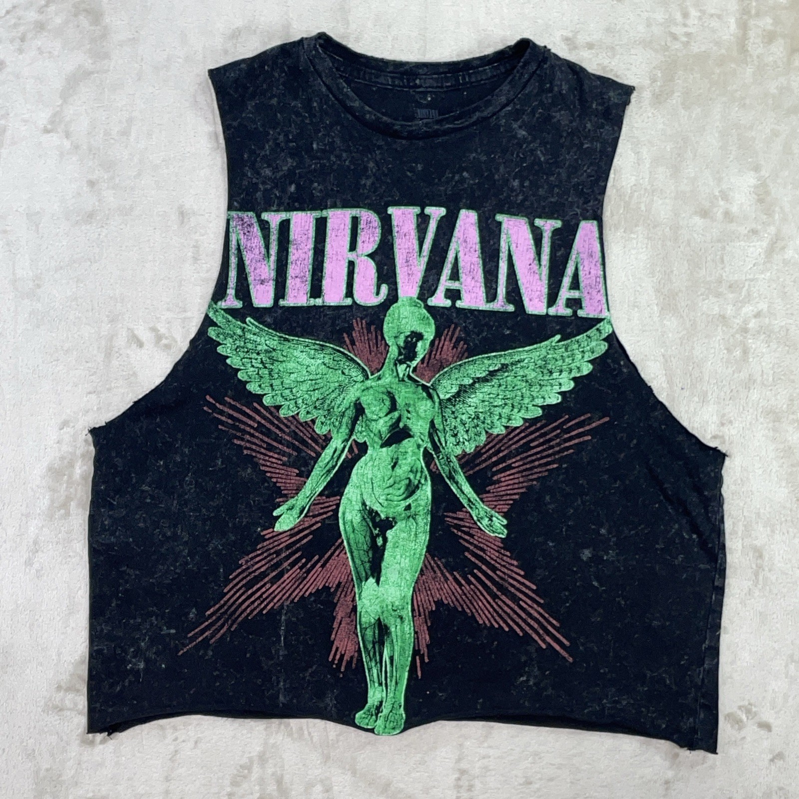 Nirvana In Utero 1993 Live Tour Cut & Cropped Rock Band Tee Grunge Men’s Size M