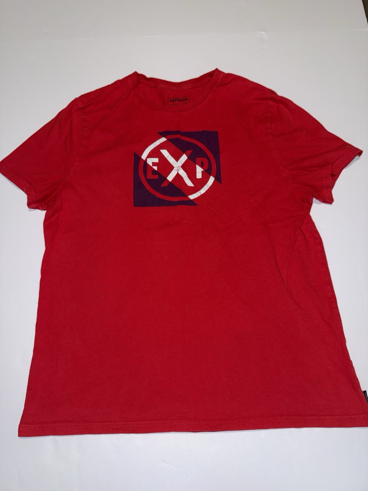 Express Men’s Graphic Logo T-Shirt Red Cotton Short Sleeve Size Large