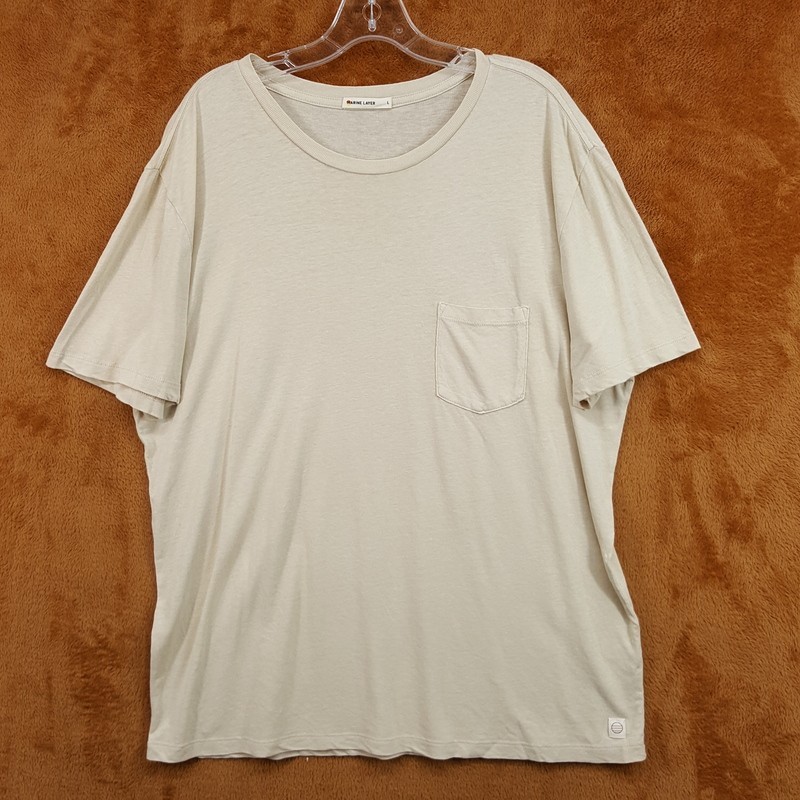 MARINE LAYER Shirt Mens Large Tan Pullover Slub Pocket Tee Hemp Blend gallery