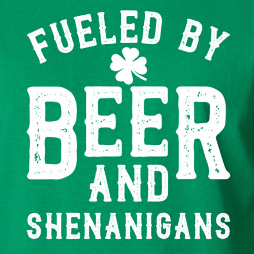FUELED BY BEER SHENANIGANS Irish drinking Saint Patrick's Day shamrock T-Shirt gallery