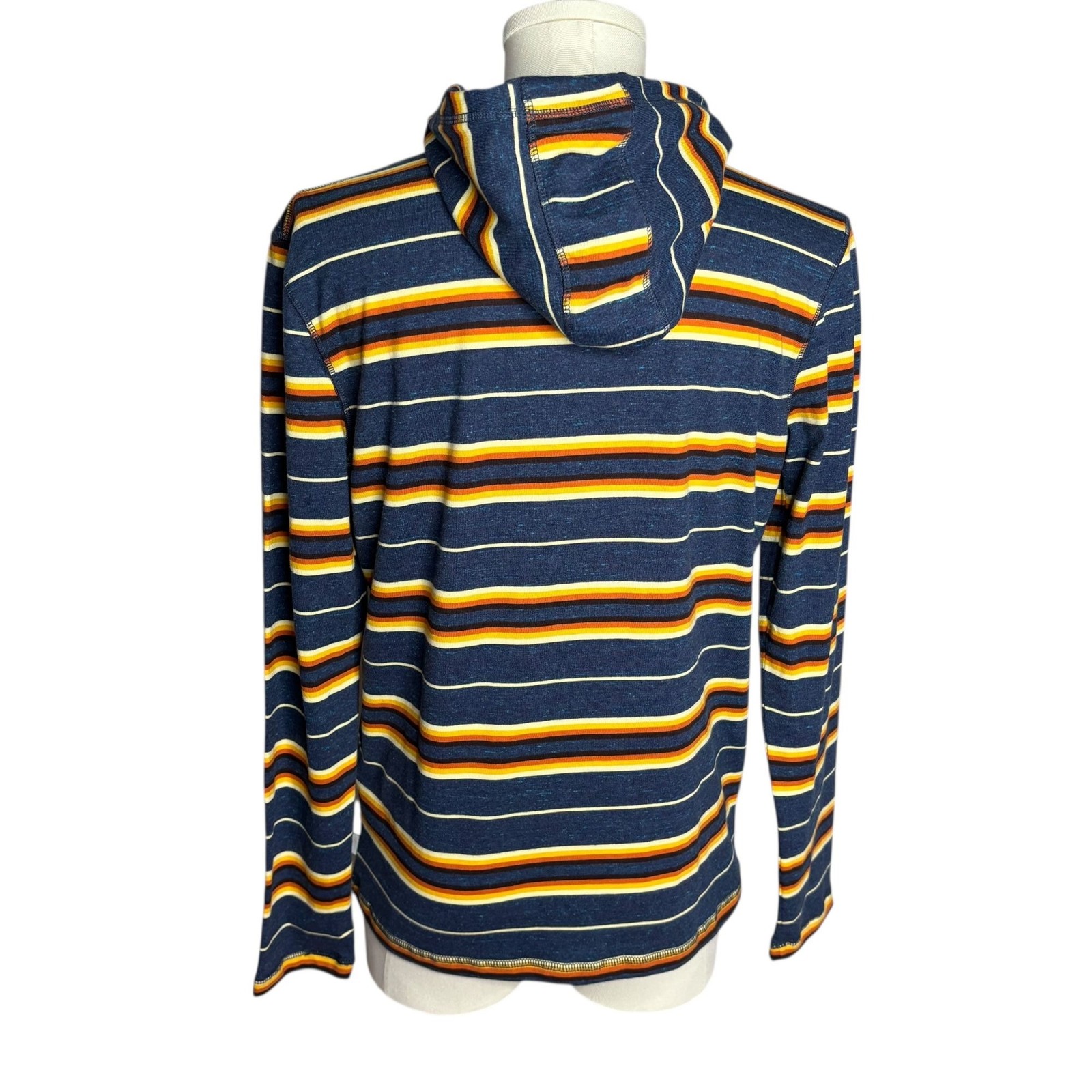 Quicksilver Hooded Henley Long Sleeve Shirt S Blue Striped Kangaroo Pocket NEW gallery